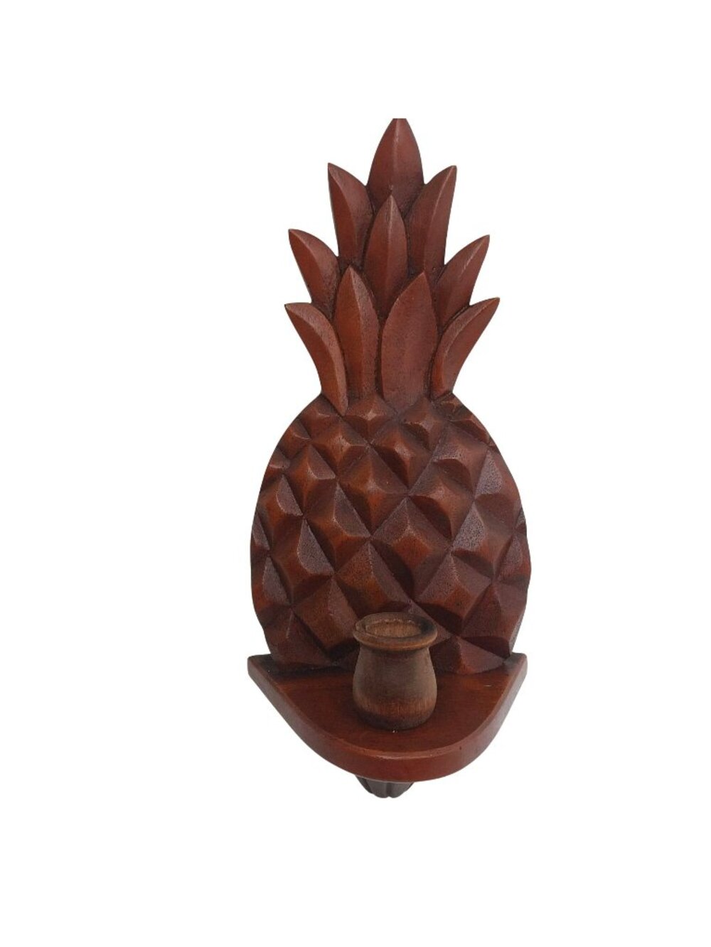 Fritch Hand-Carved Pineapple Wooden Wall Candle Sconce Candle Stick Holder